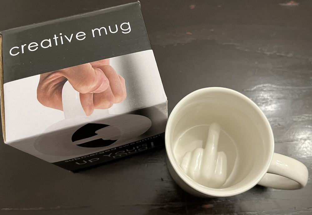Up Yours Middle Finger White 14 Ounce Ceramic Mug Coffee Tea Cup Joke Funny Gift